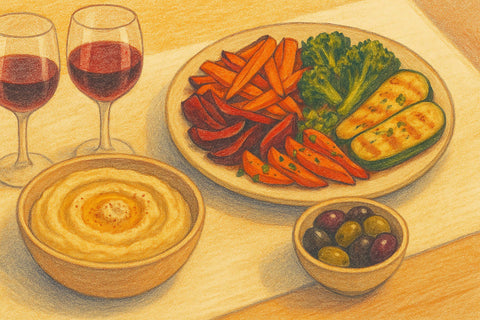 Pencil color illustration of vegetarian food - primalwine.com