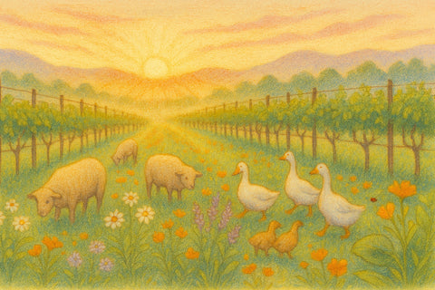 A biodynamic vineyard with animals