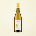 white natural wine bottle on a soft cotton-candy gradient