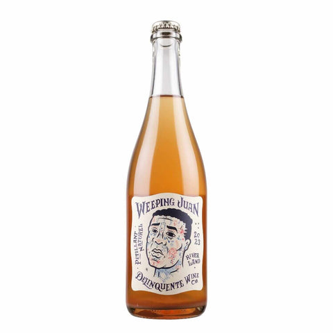 Bottle shot of Delinquente Weeping Juan Pet Nat 2023, produced by Delinquente Wine Co., buy classic and natural wine online on Primal Wine, the best wine shop in the United States – primalwine.com