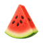 Fresh slice of watermelon showcasing vibrant red flesh and black seeds on a green rind.