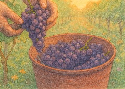 Pencil color illustration of red grapes - primalwine.com