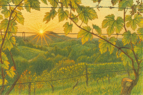Pencil color illustration of vineyards - primalwine.com