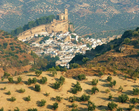 Andalusia landscape with hills, town, and vineyards - primalwine.com