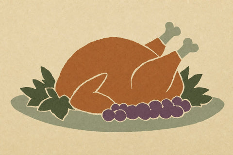 Paper-cutout illustration of a roast turkey on a platter