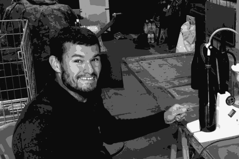 François-Xavier Dauré bottling wine in his cellar at Domaine Lampyres, Roussillon