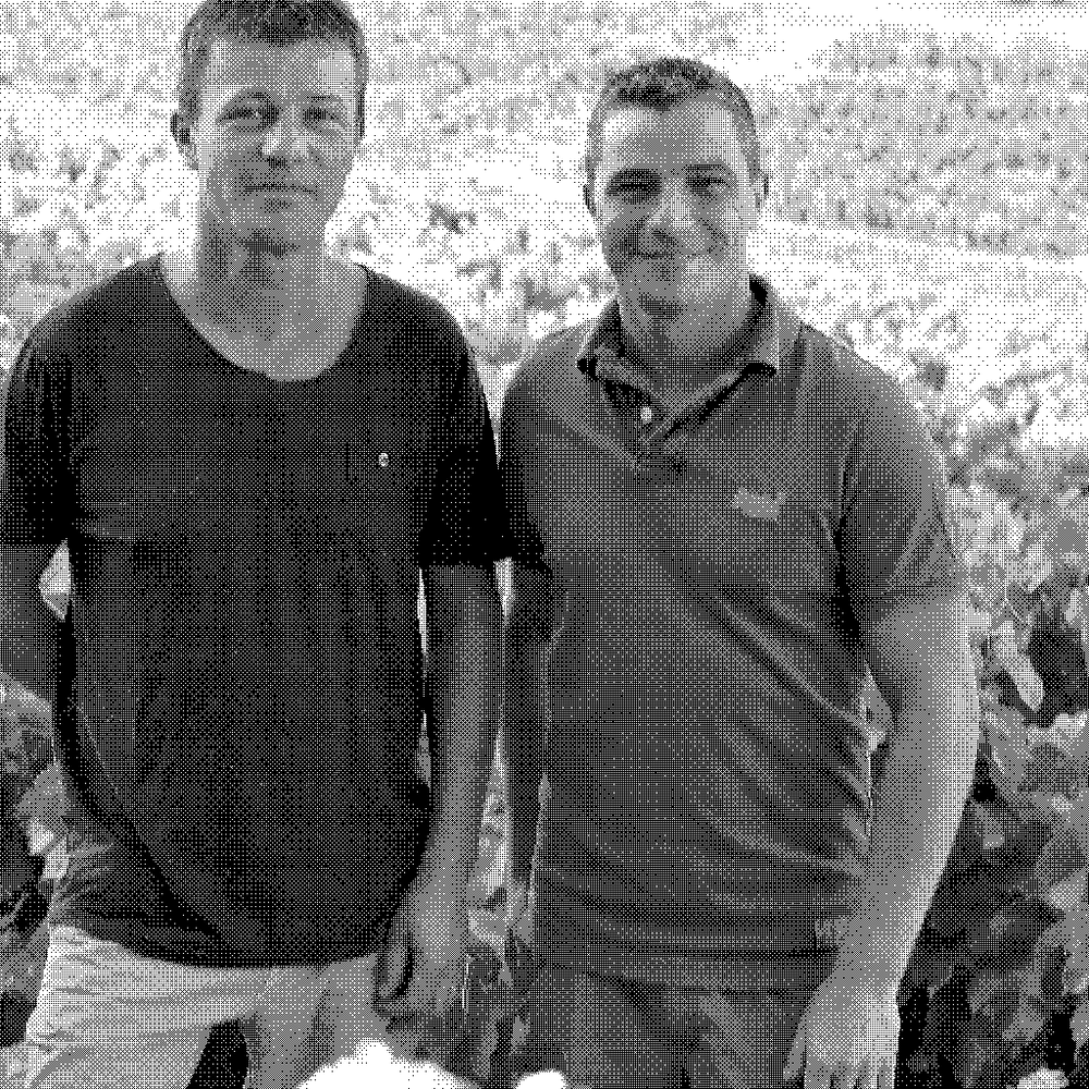 Henri and Philippe Leydier, natural wine producers, in their vineyard at Domaine de Durban in Beaumes-de-Venise, Rhone, France