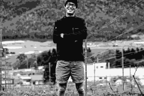 Winemaker Haruyuki Yano of Grape Republic in his Yamagata vineyard