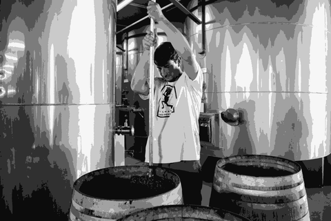Pierpaolo Messina working in the cellar at Marabino, Noto, Sicily