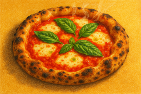 Classic Neapolitan Margherita pizza — tomato, fior di latte, basil