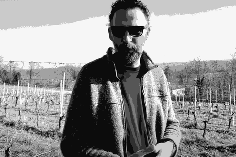 Roberto Maestri of Quarticello Azienda Agricola in his vineyard in Montecchio Emilia, Reggio Emilia