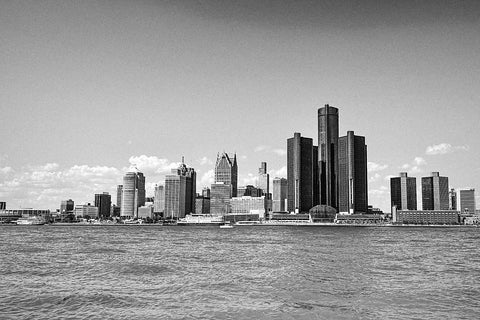 Black and white photo of Detroit