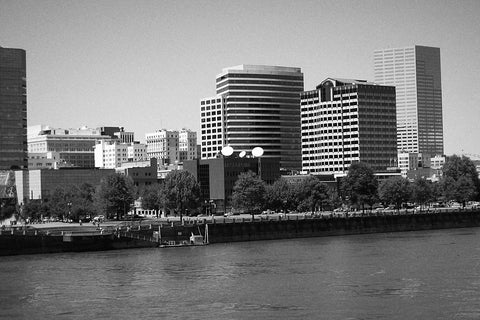 Black and white photo of Portland