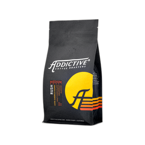 Addictive Coffee Roasters Rush Coffee Beans, bag of whole bean coffee at Primal Wine