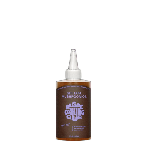 Algae Cooking Club Shiitake Mushroom Oil, 7 fl oz squeeze bottle of shiitake mushroom finishing oil at Primal Wine