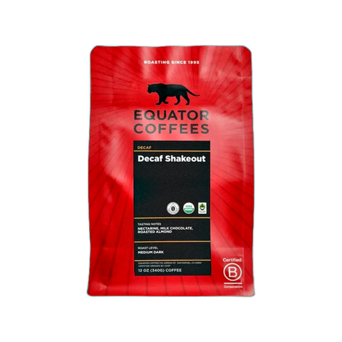 Equator Coffees Decaf Shakeout Coffee Beans, bag of whole bean coffee at Primal Wine