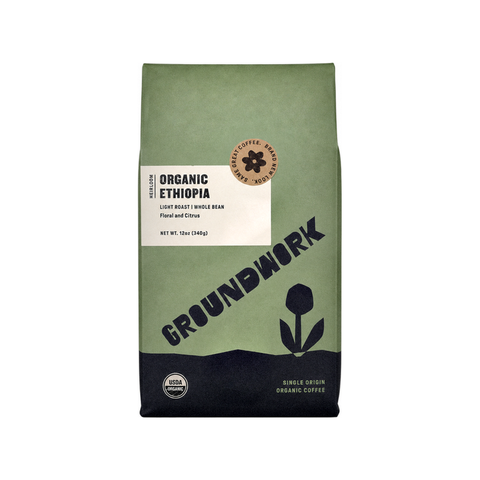 Groundwork Ethiopia Light Roast Coffee Beans, 12 oz bag of single-origin Ethiopian coffee beans at Primal Wine