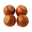 Four whole hazelnuts on a white background, showcasing their smooth brown shells and tan caps.