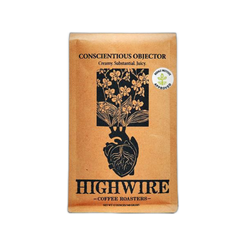 Highwire Coffee Roasters Conscientious Objector Blend Coffee Beans, bag of whole bean coffee at Primal Wine