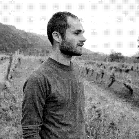 Martin Texier, natural wine producer, standing in his vineyard in Saint-Julien-en-Saint-Alban in France's Rhone Valley