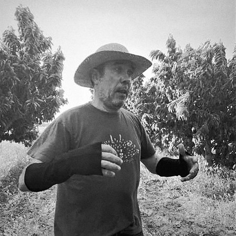 Laureano Serres, natural wine producer at Mendall, in his vineyard in Pinell de Brai, Terra Alta, Catalonia