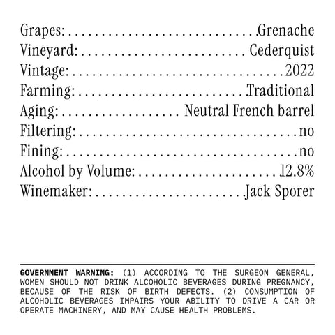 Back Label of Primal Grenache, produced by Fres.co, buy classic and natural wine online on Primal Wine, the best wine shop in the United States – primalwine.com