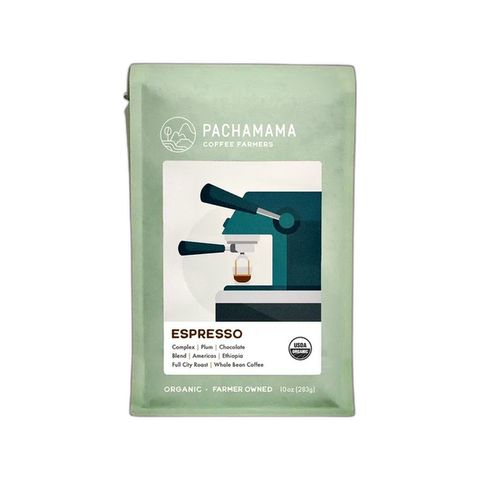 Pachamama Coffee Cooperative Classic Espresso Coffee Beans, bag of whole bean coffee at Primal Wine