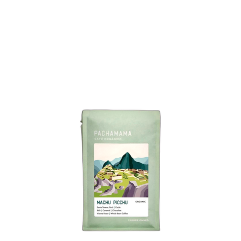 Pachamama Coffee Cooperative Machu Picchu Coffee Beans, bag of whole bean coffee at Primal Wine