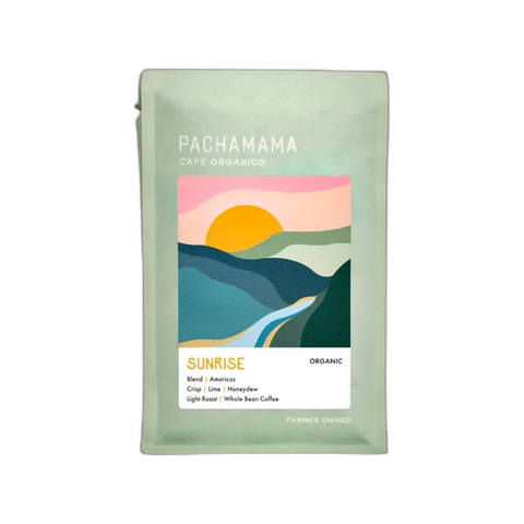 Pachamama Coffee Cooperative Sunrise Coffee Beans, bag of whole bean coffee at Primal Wine