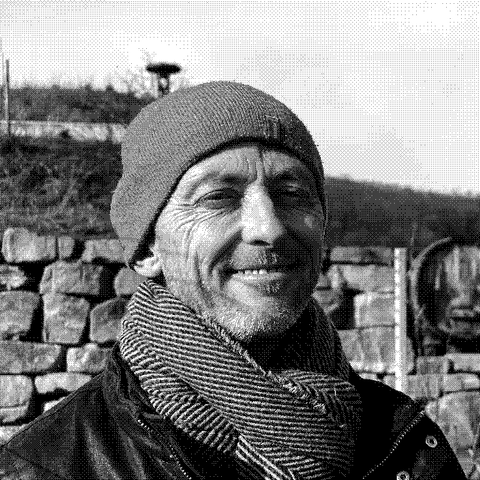Christian Binner, natural wine producer behind Les Vins Pirouettes, in the vineyards of Alsace, France