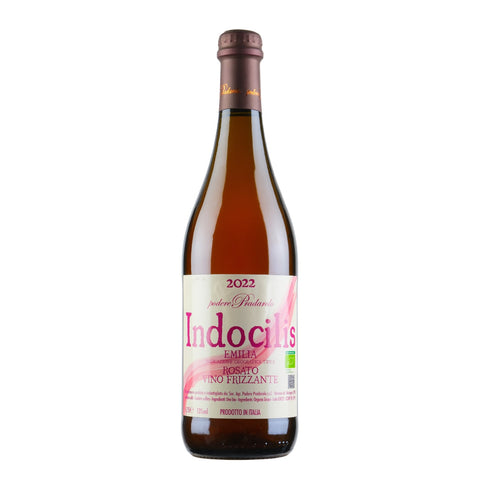 Bottle shot of Indocilis Rosato Frizzante, produced by Podere Pradarolo, buy classic and natural wine online on Primal Wine, the best wine shop in the United States – primalwine.com