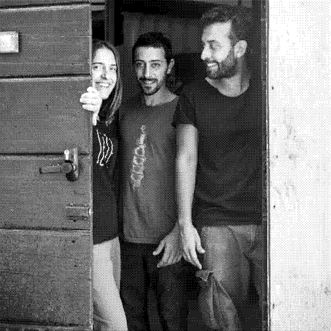 Emiliano Giorgi, Arcangelo Galuppi and Martina D'Alessio of Sete Vini Naturali, natural wine producer in the Amaseno valley near Priverno, Lazio, Italy