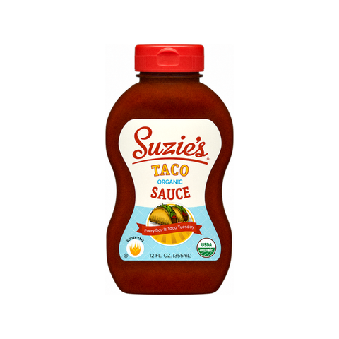 Suzie's Organic Taco Sauce, 12 oz squeeze bottle of taco sauce at Primal Wine