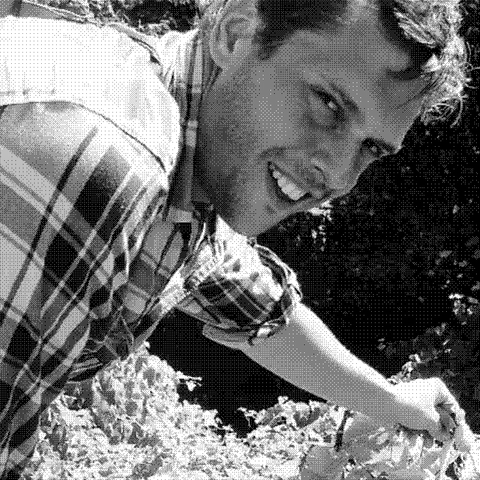 Joe Swick of Swick Wines, natural wine producer, in the vineyard in Oregon, USA
