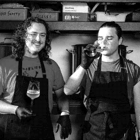 Young Stowe and Graham Pirtle, natural wine producer co-founders of Unified Ferments, in their fermentation lab in Brooklyn, New York