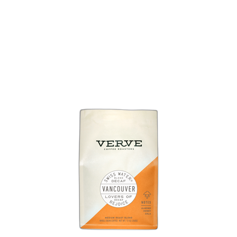 Verve Vancouver Swiss Water Decaf, 12 oz bag of medium roast whole bean coffee at Primal Wine