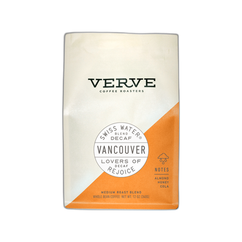 Verve Vancouver Swiss Water Decaf, 12 oz bag of medium roast whole bean coffee at Primal Wine