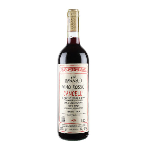 Bottle shot of Cancelli Rosso, produced by Vini Rabasco, buy classic and natural wine online on Primal Wine, the best wine shop in the United States – primalwine.com