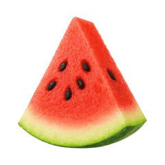 Fresh slice of watermelon showcasing vibrant red flesh and black seeds on a green rind.
