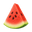 Fresh slice of watermelon showcasing vibrant red flesh and black seeds on a green rind.