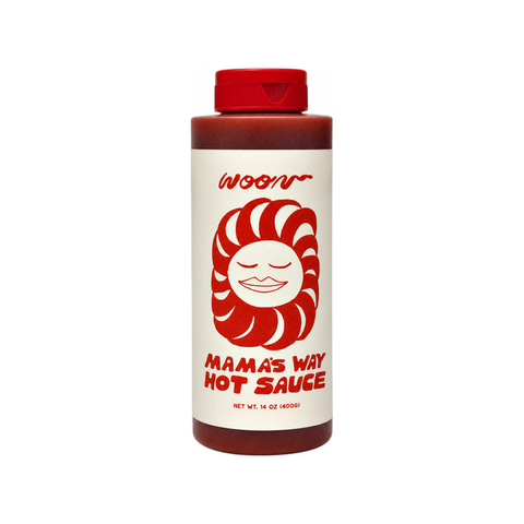 Woon Kitchen Mama's Way Hot Sauce, 14 oz bottle of Fresno pepper hot sauce at Primal Wine