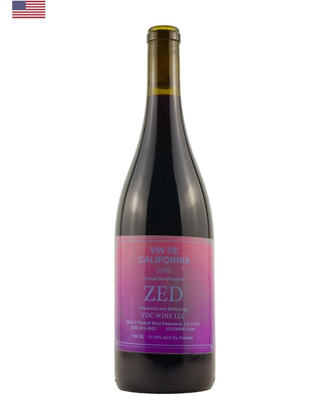 Zed 2020 by Vin de California, a natural red wine from California, showcasing unique regional character